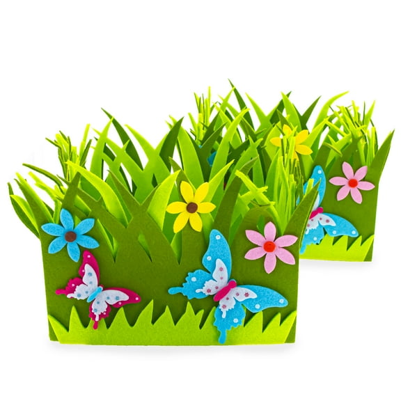 Set of 2 Colorful Felt Butterfly and Flower Spring Centerpieces for Tables and Shelves 6 Inches Tall