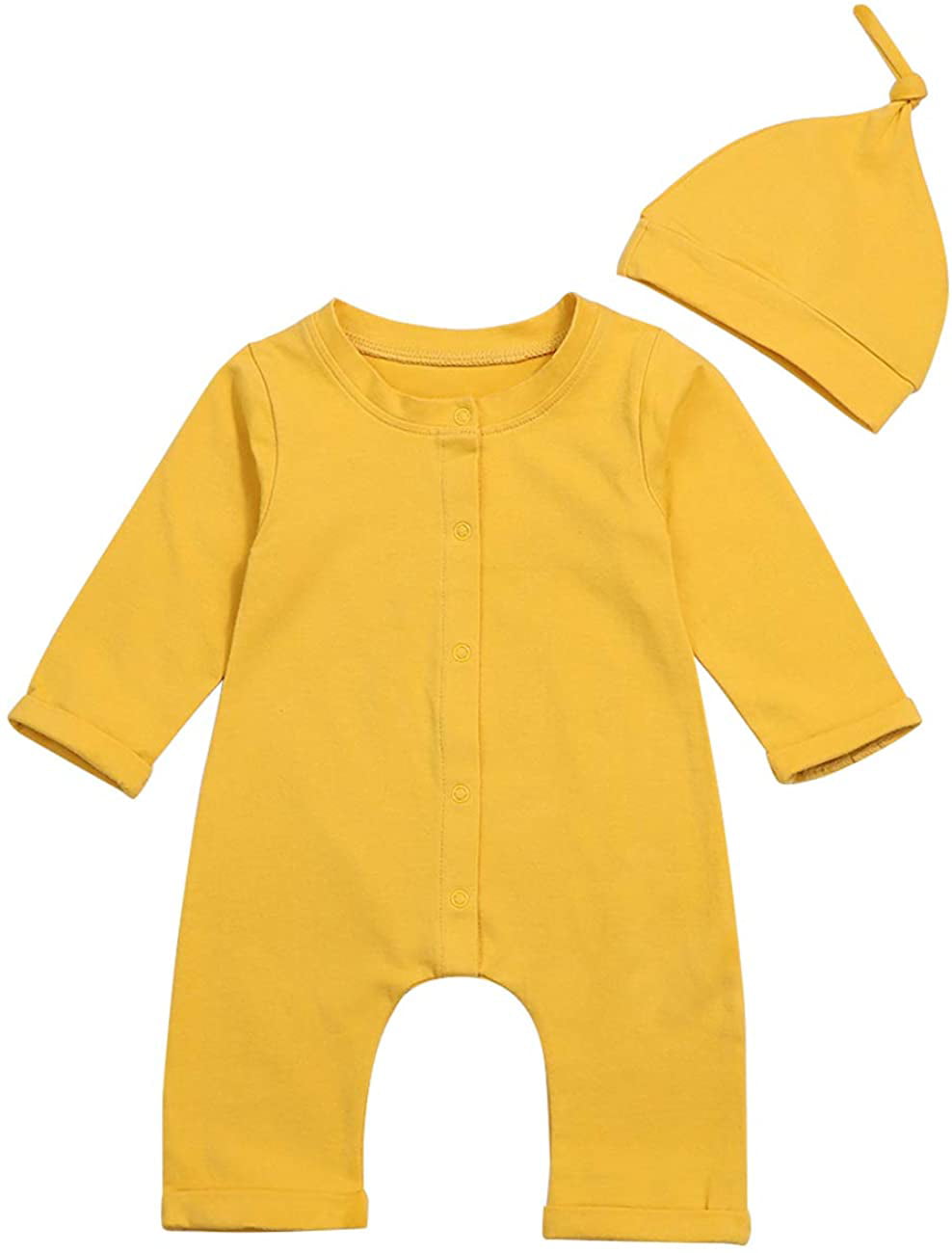 Newborn Toddler Baby Boy Girl Long Sleeve Romper Jumpsuit Bodysuit Hat Outfits 