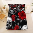 thumbnail image 5 of Homewish Classic Gothic Halloween Skull Bed Sheets,Red Rose Branch Print Full Size Sheets,Black Red White,4 Pieces,1 Flat Sheet,1 Fitted Sheet and 2 Pillowcases, 5 of 6