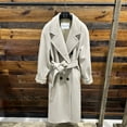 thumbnail image 1 of QueenLine Wool Long Loose Double breasted 100% Wool Camel Black, Belt Classic Commuter Coat, 1 of 23