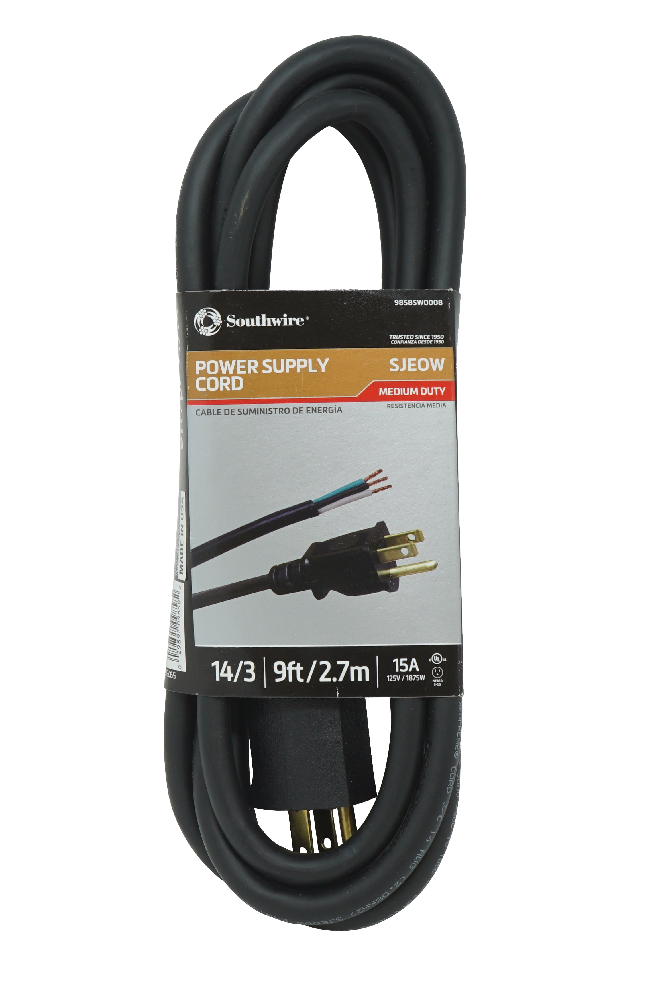 Replacement Power Tool Cord 6 Ft 16/3 16AWG Gauge 3 Wire Refrigeratot Plug 