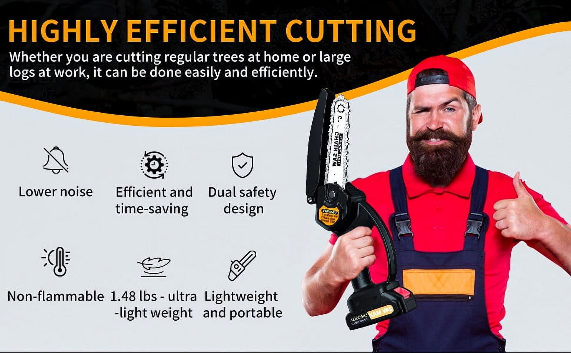 Cordless Mini Chainsaw, Electric Chainsaw, Handheld Small Chainsaw, 6-Inch Electric Power Chainsaw with 2Pcs Rechargeable Battery 2 Pcs Guide Chain for Tree Trimming Branch Wood Cutting
