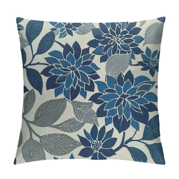 Creowell Dahlias Flowers Pillow Covers, Summer Navy Blue Outdoor Decorative Throw Pillow Covers Geometry Modern Farmhouse for Couch Sofa Home Decor