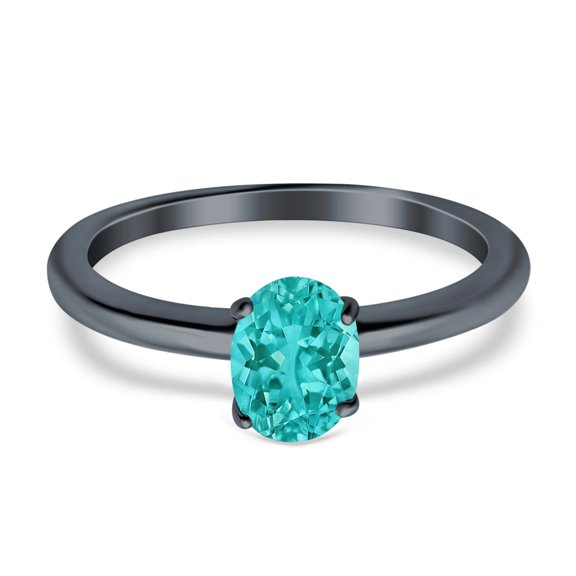 Black Tone Simulated Paraiba Tourmaline CZ Wedding Ring 925 Sterling Silver Size 7