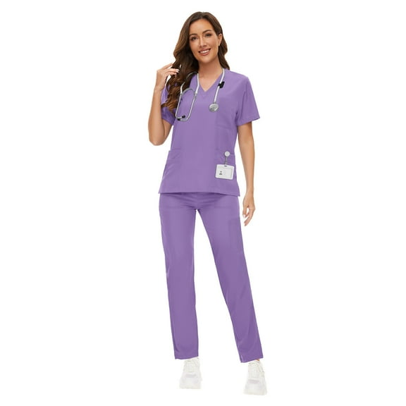 VIAOLI Scrub for Women Set Y-neck Scrub Top & Cargo Pants, Breathable, Quick Drying