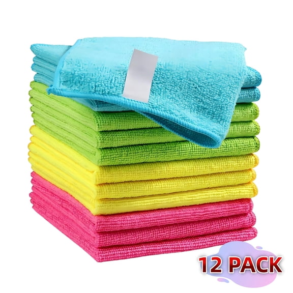 12 Pack Microfiber Cleaning Cloths, 40x40cm Ultra Soft Lint Free Streak Free Absorbent Multi-Color Towels for Kitchen, Glass, Car Detailing & Household Cleaning