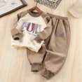 thumbnail image 2 of NOLDARES Baby Boy Fall Winter Clothes Toddler Kids Printed Outfits Long Sleeve Sweatshirt Tops + Joggers Pants Set(T226-Coffee), 2 of 5