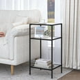 thumbnail image 6 of 3-Tier Side Tables Set of 2, End Tables with Tempered Glass, Nightstands with Storage Shelves, Slim Sofa Tables for Living Room, Bedroom (2, Golden), 6 of 7