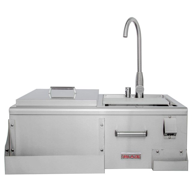 Blaze 30-Inch Outdoor Beverage Center w/ Sink & Ice Bin Cooler, Stainless Steel