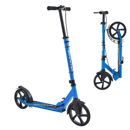 KFFKFF Kick Scooter for Kids 8 , Teens, and Adults, 2-Wheel Scooter with Adjustable Handlebar, Sturdy Non-Slip Deck, Foldable and Lightweight Design, Supports up to 220 lbs, Black and Blue