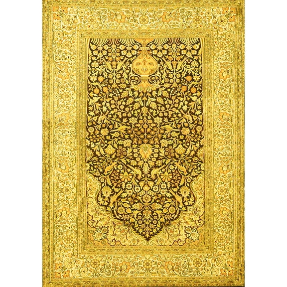 Ahgly Company Machine Washable Indoor Rectangle Persian Yellow Traditional Area Rugs, 5' x 7'
