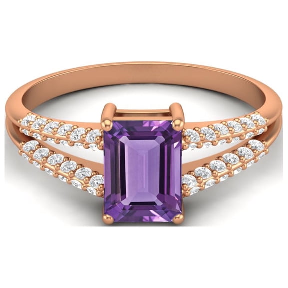 7X5MM Emerald Cut Amethyst 925 Sterling Silver Rose Plated Solitaire Women Valentines Day Gifts Ring