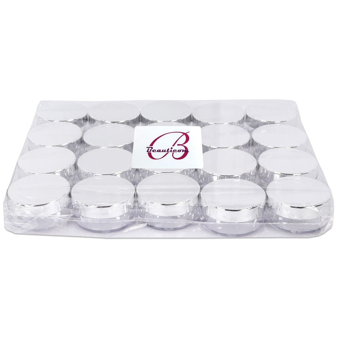 Beauticom 10 Grams/10 ML (0.35 Oz) Premium Round Clear Body Leak Proof Plastic Container Jars with Silver Lids - Storage Cosmetic Lotion Creams Ointments (600 Pieces Jars + Lids, Silver)