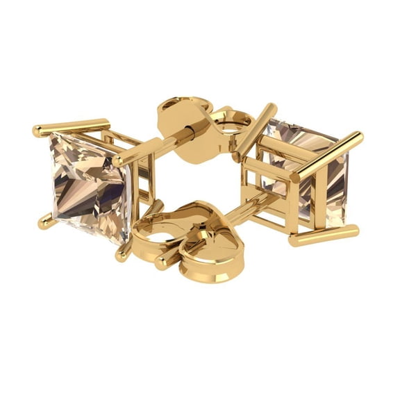 4 Ct Princess Cut Studs Yellow Moissanite 14K Yellow Solid Solid Gold Everyday Dainty Earrings Push Back