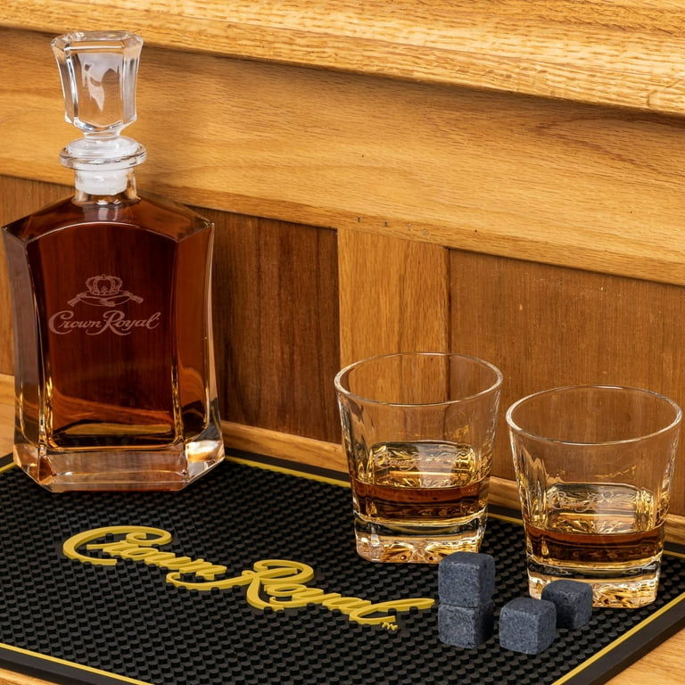 CROWN ROYAL WHISKEY GLASS GIFT SET W/4 GLASSES, 8 WHISKEY STONES