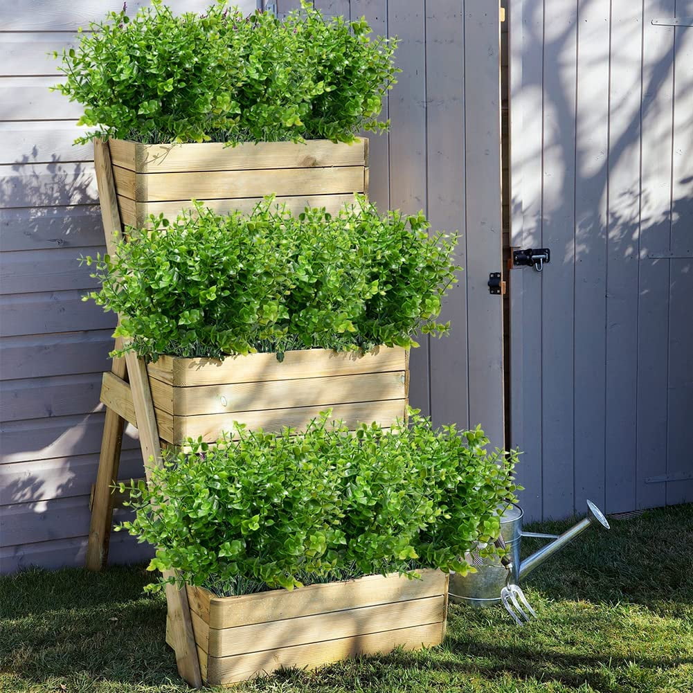 Viworld 12 Bundles Outdoor Artificial Flowers UV Resistant Fake Boxwood Plants, Faux Plastic Greenery for Indoor Outside Plants Garden Home Decor (Green)
