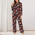 thumbnail image 2 of KLL Red Rose Flower Print Women's Long Sleeve Pajamas with Pants Sleepwear Loungewear 2 Set-XX-Large, 2 of 7