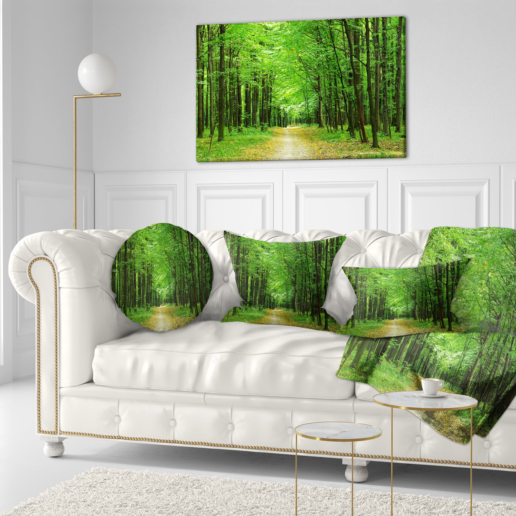 Designart Pathway in Green Forest - Landscape Photography Throw Pillow - 12x20