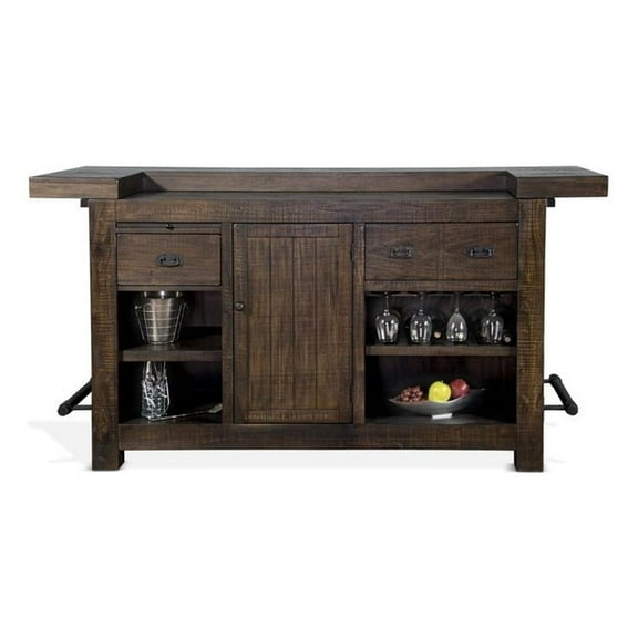 Pemberly Row Cherry Finish 80" Transitional Wood Gorgeous Bar Unit