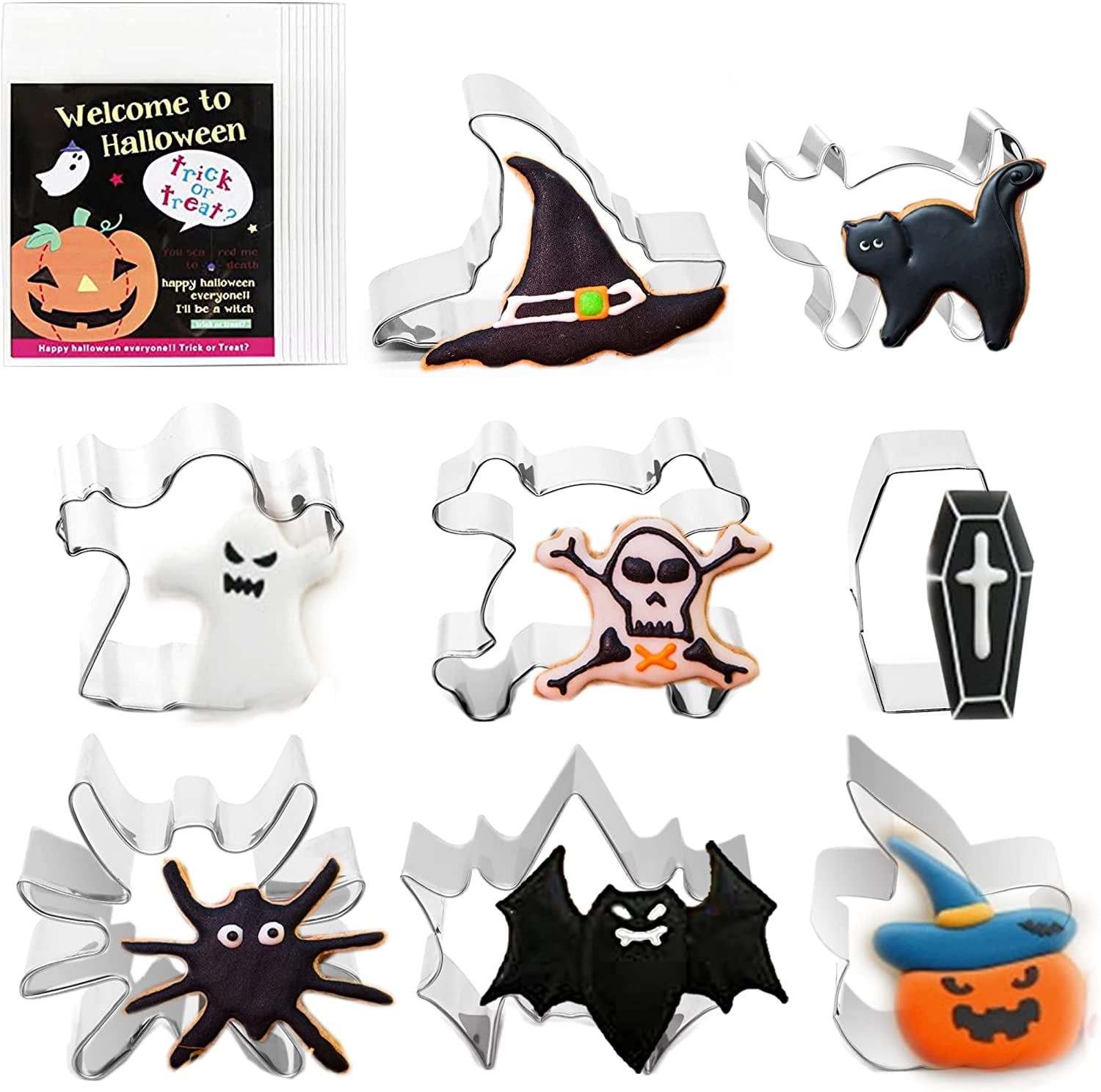 Halloween Theme Cookie Cutter Set Ghost Bat Pumphin Witch Hat Black cat Coffin Fondant Biscuit Pastry Baking Mold