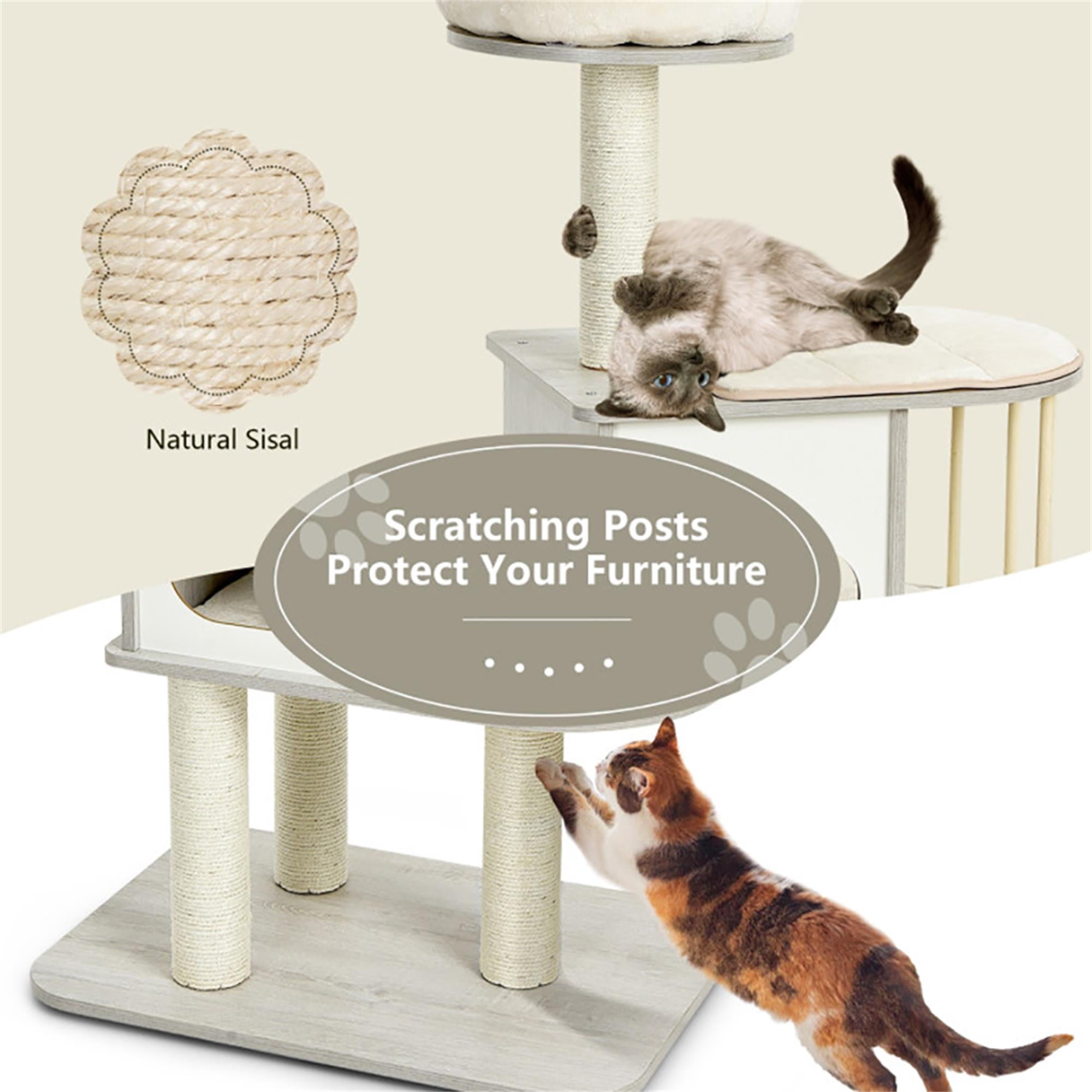 Kadyn 46" Wood Cat Tree Tower Furniture, Cat Condo with Platform, Cushionsfor, Scratch Post for Kittens Cat Tree House, Gray