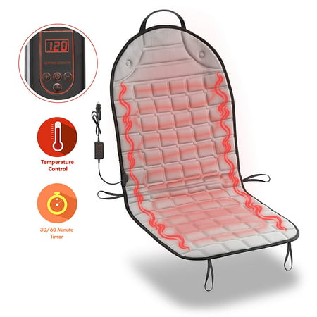 Zone Tech Car Heated Seat Cover Cushion Hot Warmer - 12V Heating Warmer Pad Hot Gray Cover Perfect for Cold Weather and Winter