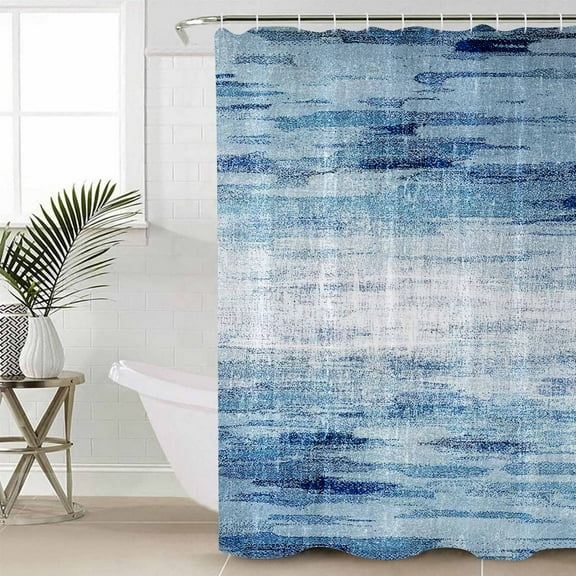 Vintage Blue Bathroom Curtain 72 Inch Shower Curtain with Hooks, Retro Blue Ombre Modern Abstract Art Waterproof Polyester Bath Curtain Washable Bathtub Curtain 48''x 72''