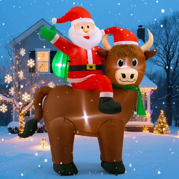 Toiyjofe 6FT Inflatable Santa Claus on Bull with LED Lights, Cowboy Christmas Yard Decoration for Indoor & Outdoor Display