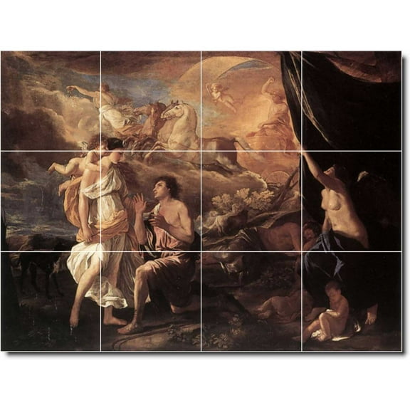 Ceramic Tile Mural-Nicholas Poussin Mythology Bathroom Tile Mural 16. 48" w x 36" h using (12) 12 x 12 ceramic tiles