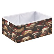 Foldable Fabric Storage Bin Home Cubes Clothing Organizer Bins Large Collapsible Box Basket for Home Organizer Cats and Dogs in Santa Claus Hats