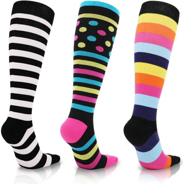 3 Paires de Bas de Compression Femmes Hommes 15-20 mmHg Chaussettes de Compression Médicales pour Vol, Course (style 1 l/TG)
