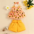 thumbnail image 6 of Girls Outfits Sleeveless Ruffles Sunflower Prints T Shirt Tops Vest Shorts Headbands Baby Girls' Clothing Red 9 Months-12 Months, 6 of 7
