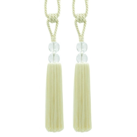 DECOPRO Elegant Acrylic Crystal Curtain & Drapery Tassel Tieback with Faceted Beads, Tassel Length 9" (22.5cm), Spread 35" (88.5cm) # TBCRYS9, Cream Ivory #A2 (Ivory / Cream) Set of 2