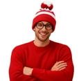 thumbnail image 4 of Red White Beanie Waldo Hat Christmas Pom Pom Striped Knit Hat with Glasses, 4 of 9