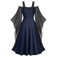 thumbnail image 5 of Plus Size Long Dresses for Fall Women's Gothic Flare Long Sleeves Dark Black Dress Mesh Spliced Costumes Dress Lace-up Midi Dress Long Dress Blue XL, 5 of 6