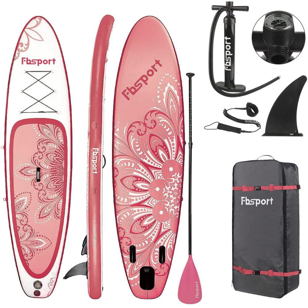 Fbsport Inflatable Paddle Board SUP, Flower System Stand Up Board with Fins Accessories Backpack