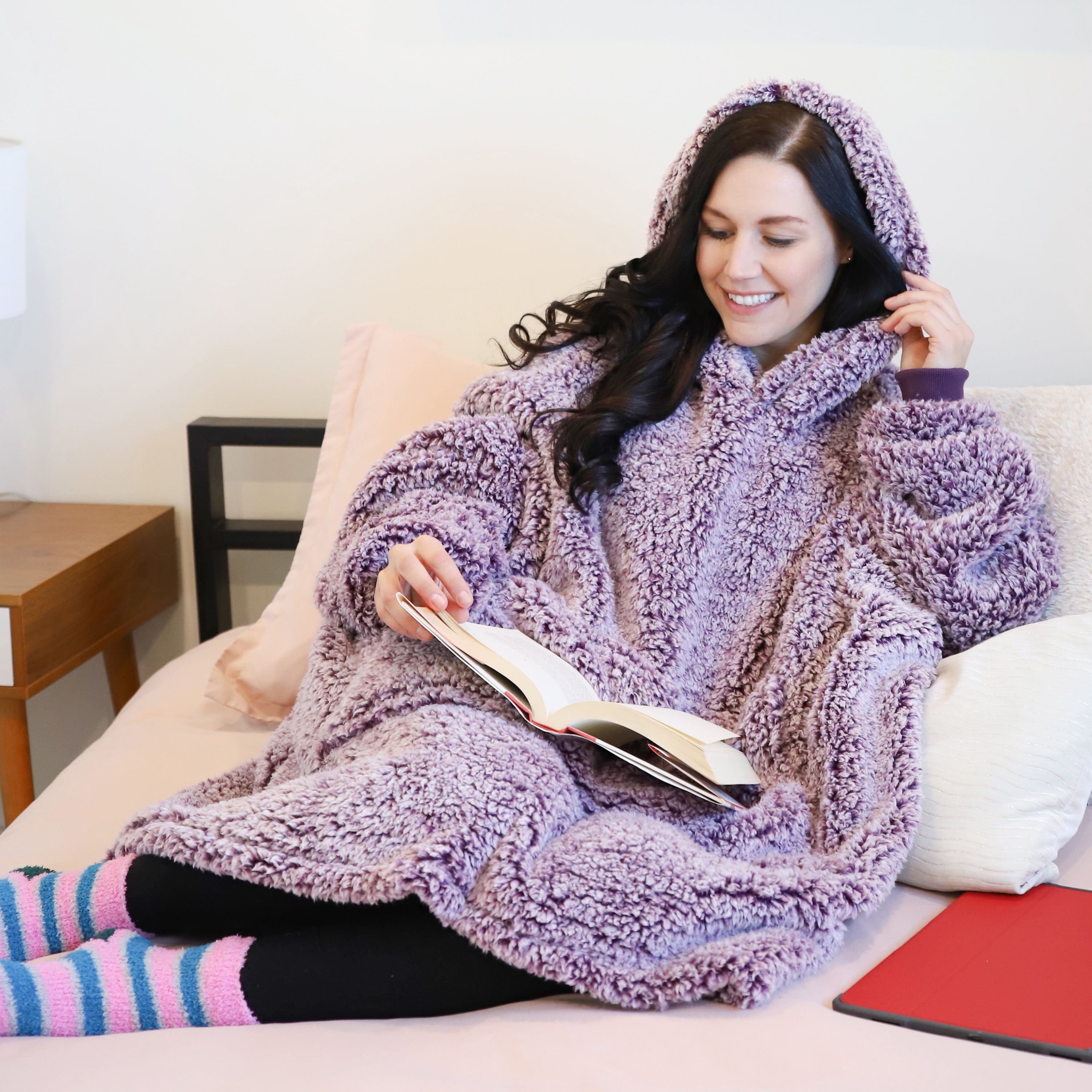 Catalonia Oversized Blanket Hoodie Sweatshirt, Wearable Sherpa Lounging Pullover for Adults Women Men