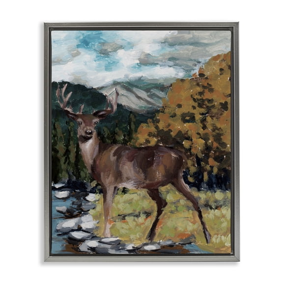 Stupell Industries Farmhouse Rustic Wildlife Deer Gray Floating Frame Canvas Art, 17 x 21, by Melissa Wang