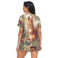 thumbnail image 2 of Women Pajama Sets Short Sleeve Sweatshirts Squirrel Surrounded by Flowers Casual Tops and Shorts, 2 of 7