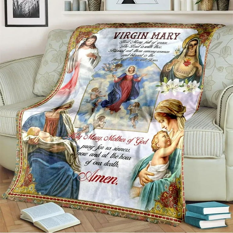 Our Lady of Guadalupe Blanket Religion Mary Throw Blanket Soft Sofa Cover Lightweight Warm Blankets for Bedroom Couch