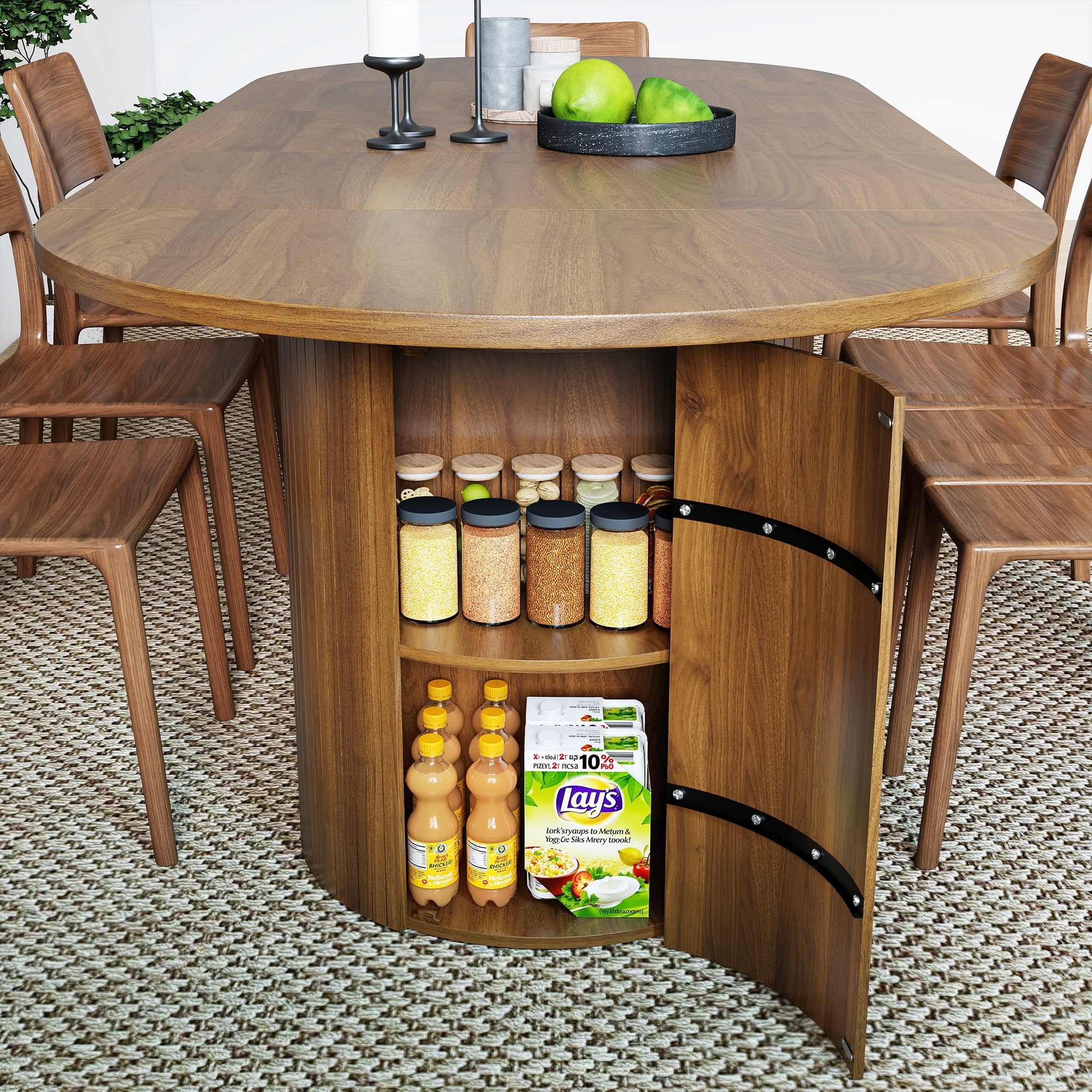 Diubas 43.3''-94.6'' Extendable Dining Table for 4-10, Round Expandable Kitchen Table with Dual Side Storage Shelves, Modern Farmhouse Oval Dinner Tables for Dining Room Kitchen Living Room(Walnut)