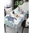 thumbnail image 6 of Teal Blue Coastal Table Cloth, Sea Turtle Nautical Coral Summer Beach Waterproof Tablecloth for Rectangle Tables, Reusable Washable Fabric Table Cover for Restaurant Kitchen Dining Tables 54"x108", 6 of 6