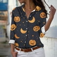 thumbnail image 2 of Spring Womens Clothes 2025!DianGeFu Womens Long Sleeve Blouses on $15,Women's Halloween Long Sleeved Regular Casual Orange Series Printed Lapel Button Up Shirt,Black,S, 2 of 5