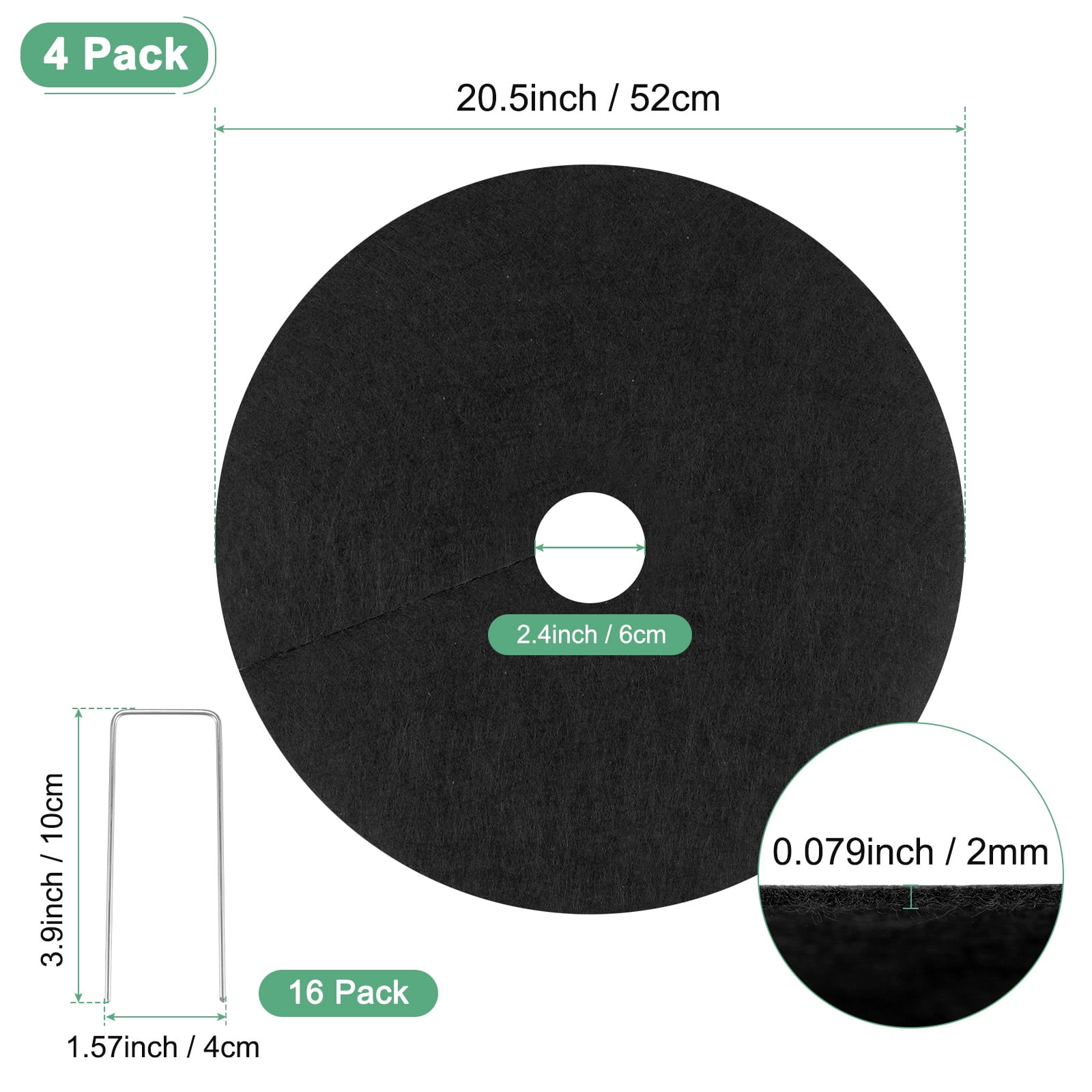 4-Pack Non-Woven Tree Mulch Ring, 20.5 Inch Tree Protector Mat W 16 Pcs Stakes for Plant Root Protection [Black]