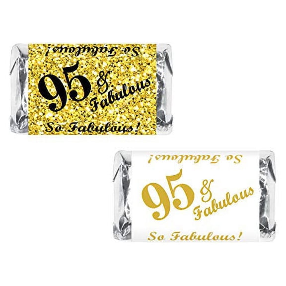 95 & Fabulous Miniatures Candy Bar Wrapper, (Set of 60) Mini Candy Bar Stickers Labels; Birthday Party Favor Décor. Candy Not Included.