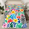thumbnail image 2 of jejeloiu Cartoon Graffiti Flowers Twin Sheet Sets,Colorful Oil Painting Twin Fitted Sheet,Multicolor Cute Floral Daisy Flat Sheet For Men Women,Breathable Home Decor,3 Pieces, 2 of 7