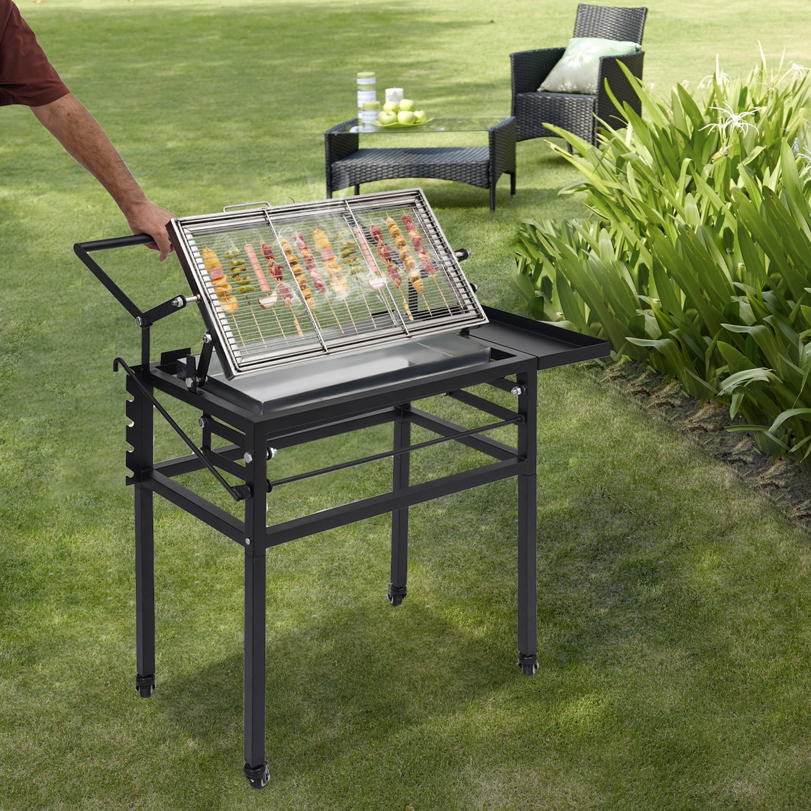 Charcoal Flip Grill – 360° Rotating Basket, Adjustable Height, Portable Outdoor BBQ with Wheels