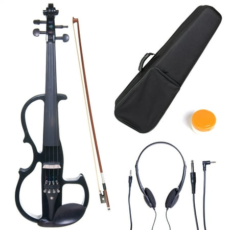 Cecilio Full Size Left-Handed Solid Wood Electric Silent Violin with Ebony Fittings L4/4CEVN-L2BK Metallic