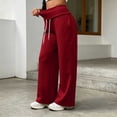 thumbnail image 3 of Track Pants for Women Fashion Solid Color High Waist Elastic Drawstring Straight Leg Loose With Pockets Stylish Trendy Casual, 3 of 8