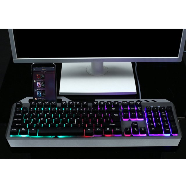 CRILSTYLEO Para Juegos USB Con Retroiluminación LED Multicolor Y 104 Teclas Ergonómicas Negro
